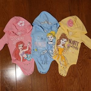 Disney Princess 6-9 Month Hooded Onesies